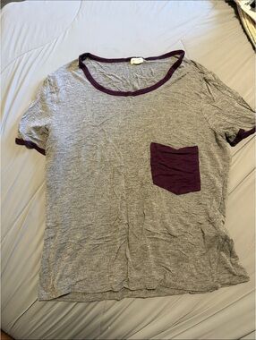 Garage Gray Short Sleeve Tee with Purple Trim & Pocket